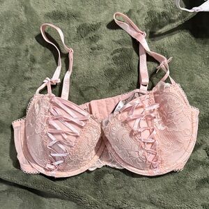 Adore Me Pink Lace Bra with Ribbon Accents